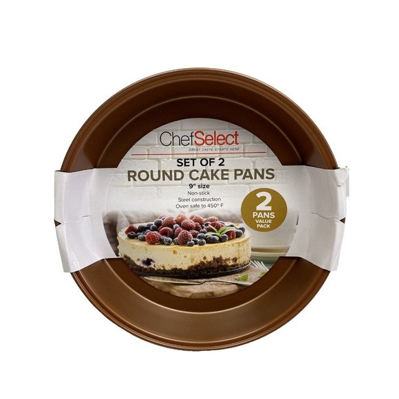 9 inch round cake pans 2 pc set Brand New chef select non stick cake pan - Picture 1 of 6